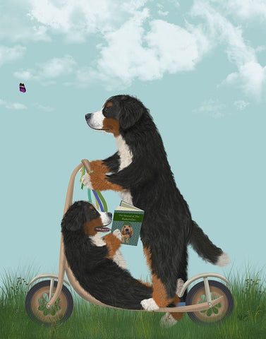 Bernese Scooter White Modern Wood Framed Art Print with Double Matting by Fab Funky