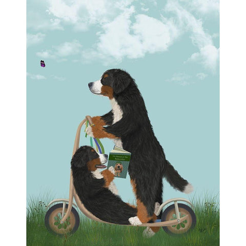 Bernese Scooter Gold Ornate Wood Framed Art Print with Double Matting by Fab Funky