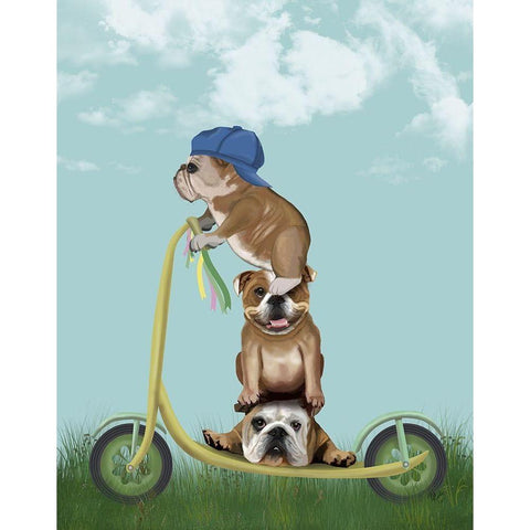 English Bulldog Scooter Black Modern Wood Framed Art Print by Fab Funky