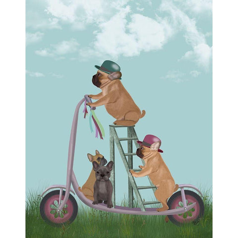 French Bulldog Scooter Black Modern Wood Framed Art Print by Fab Funky