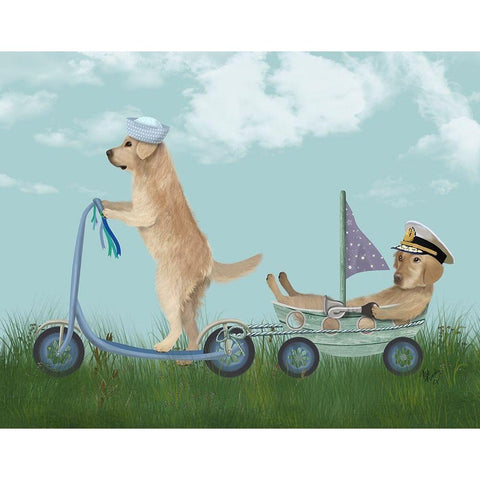 Golden Retriever Scooter Black Modern Wood Framed Art Print with Double Matting by Fab Funky