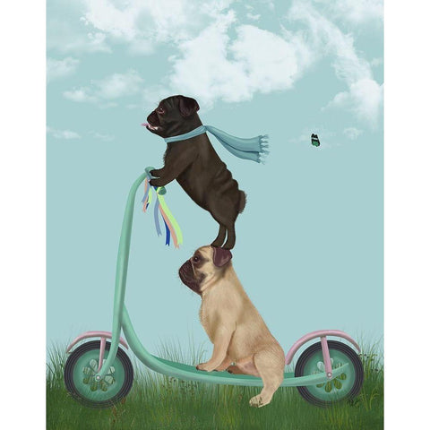 Pug Scooter Black Modern Wood Framed Art Print by Fab Funky