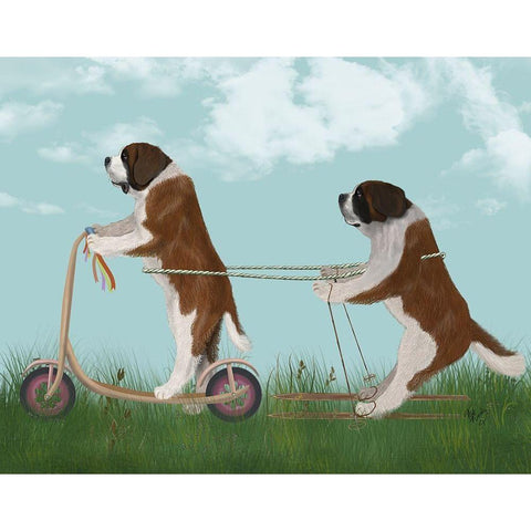 StBernard Scooter Black Modern Wood Framed Art Print by Fab Funky