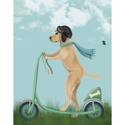 Yellow Labrador Scooter Black Modern Wood Framed Art Print by Fab Funky