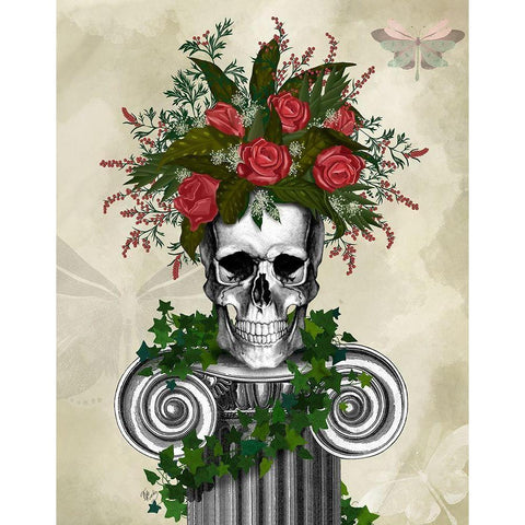 Skull with Roses and Berries Gold Ornate Wood Framed Art Print with Double Matting by Fab Funky