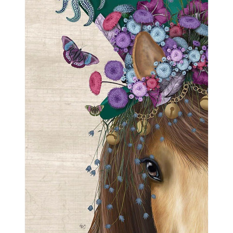 Horse Mad Hatter, Close Up White Modern Wood Framed Art Print by Fab Funky