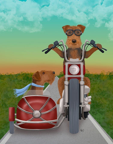 Airedale Chopper and Sidecar Black Ornate Wood Framed Art Print with Double Matting by Fab Funky