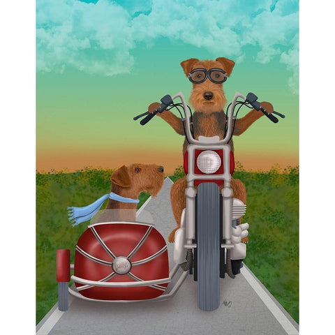 Airedale Chopper and Sidecar Black Modern Wood Framed Art Print with Double Matting by Fab Funky