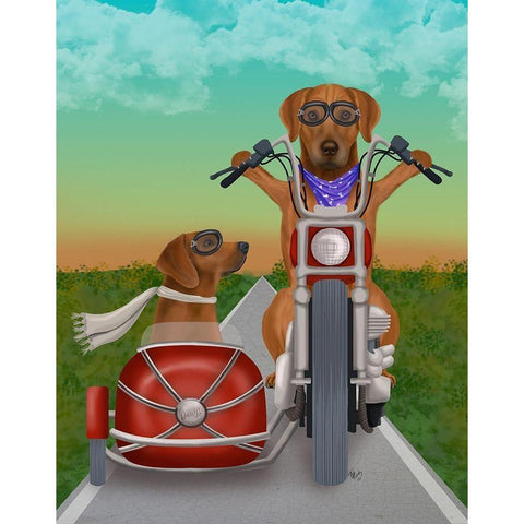 Rhodesian Ridgeback Chopper and Sidecar White Modern Wood Framed Art Print by Fab Funky