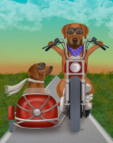 Rhodesian Ridgeback Chopper and Sidecar Black Ornate Wood Framed Art Print with Double Matting by Fab Funky