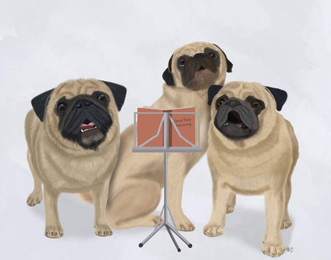 Pug Choir White Modern Wood Framed Art Print with Double Matting by Fab Funky