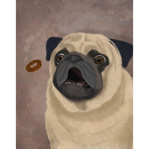 Pug, Catch 1 White Modern Wood Framed Art Print by Fab Funky