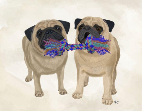 Pugs and Cloth Bone White Modern Wood Framed Art Print with Double Matting by Fab Funky