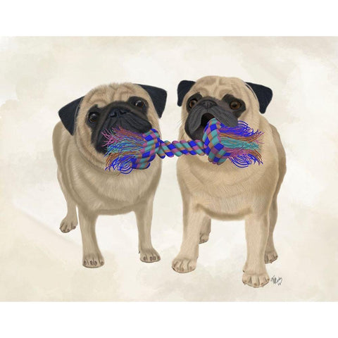 Pugs and Cloth Bone Gold Ornate Wood Framed Art Print with Double Matting by Fab Funky