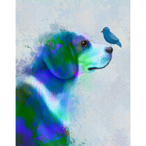 Beagle Blue Splash Black Modern Wood Framed Art Print with Double Matting by Fab Funky