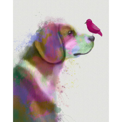 Beagle Rainbow Splash Gold Ornate Wood Framed Art Print with Double Matting by Fab Funky