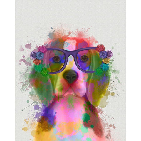 Beagle Rainbow Splash 2 White Modern Wood Framed Art Print by Fab Funky