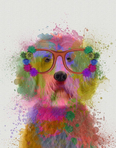 Labradoodle Rainbow Splash Black Ornate Wood Framed Art Print with Double Matting by Fab Funky