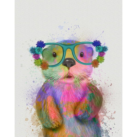 Otter Rainbow Splash White Modern Wood Framed Art Print by Fab Funky