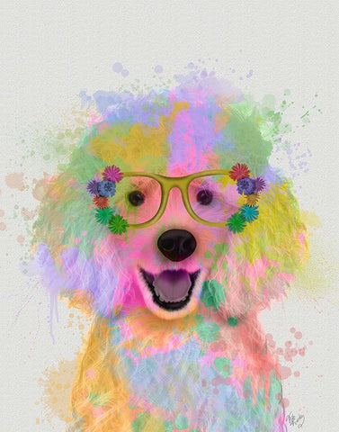 Poodle Rainbow Splash Black Ornate Wood Framed Art Print with Double Matting by Fab Funky