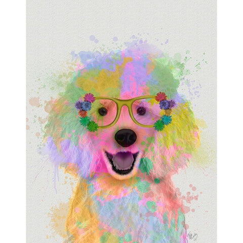 Poodle Rainbow Splash Black Modern Wood Framed Art Print with Double Matting by Fab Funky