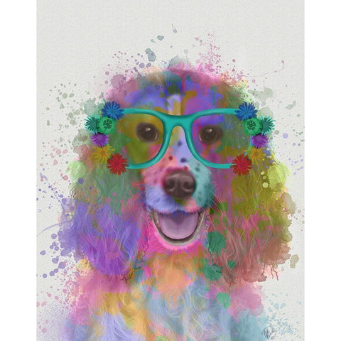 Springer Spaniel Rainbow Splash White Modern Wood Framed Art Print by Fab Funky