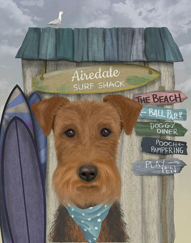 Airedale Surf Shack Black Ornate Wood Framed Art Print with Double Matting by Fab Funky