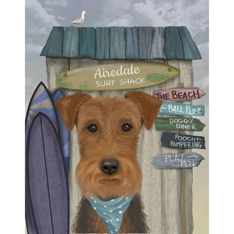 Airedale Surf Shack Gold Ornate Wood Framed Art Print with Double Matting by Fab Funky