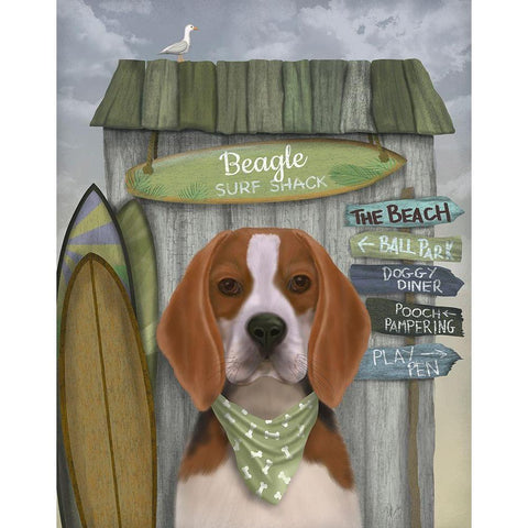 Beagle Surf Shack Black Modern Wood Framed Art Print by Fab Funky