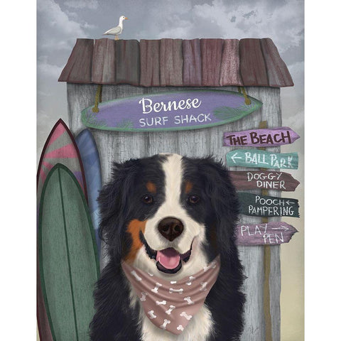 Bernese Surf Shack Gold Ornate Wood Framed Art Print with Double Matting by Fab Funky