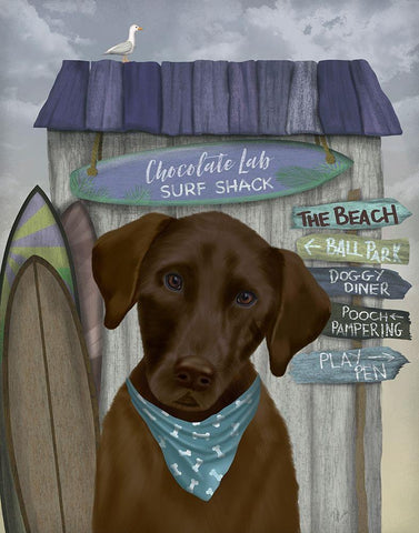 Chocolate Labrador Surf Shack White Modern Wood Framed Art Print with Double Matting by Fab Funky