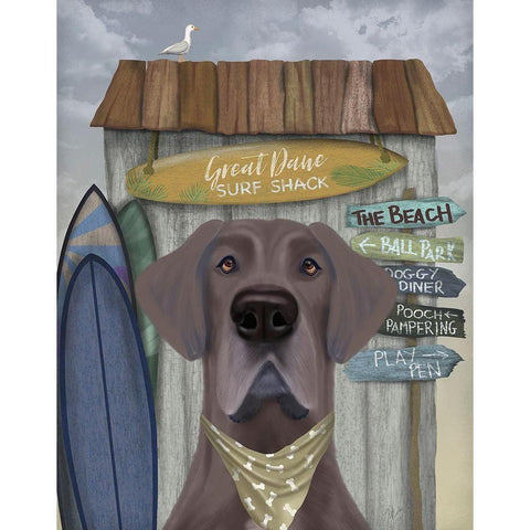 Great Dane Surf Shack White Modern Wood Framed Art Print by Fab Funky