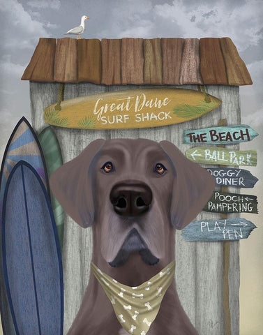 Great Dane Surf Shack White Modern Wood Framed Art Print with Double Matting by Fab Funky