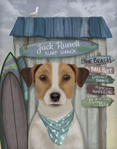 Jack Russell Surf Shack White Modern Wood Framed Art Print with Double Matting by Fab Funky