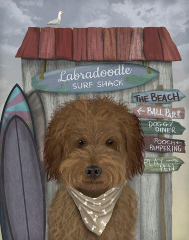 Labradoodle, Brown, Surf Shack White Modern Wood Framed Art Print with Double Matting by Fab Funky