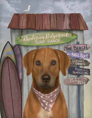 Rhodesian Ridgeback Surf Shack Black Ornate Wood Framed Art Print with Double Matting by Fab Funky