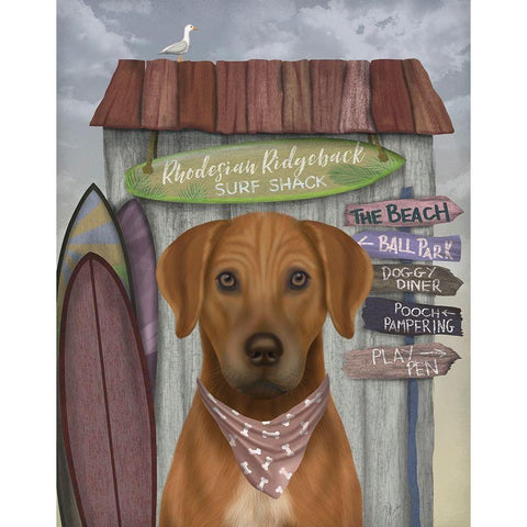 Rhodesian Ridgeback Surf Shack Black Modern Wood Framed Art Print with Double Matting by Fab Funky