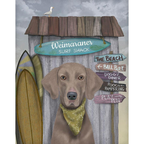 Weimaraner Surf Shack White Modern Wood Framed Art Print by Fab Funky