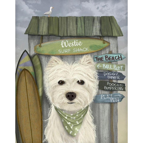 Westie Surf Shack Black Modern Wood Framed Art Print with Double Matting by Fab Funky