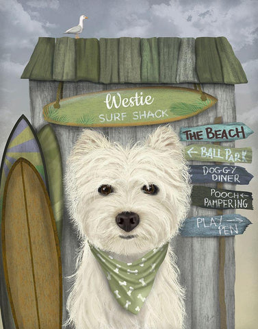 Westie Surf Shack Black Ornate Wood Framed Art Print with Double Matting by Fab Funky