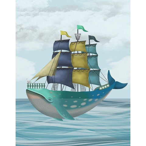 Whale Ship White Modern Wood Framed Art Print by Fab Funky