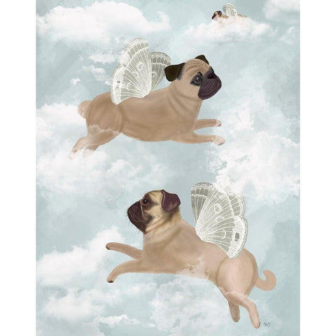 Flying Pugs Black Modern Wood Framed Art Print with Double Matting by Fab Funky