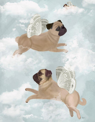 Flying Pugs Black Ornate Wood Framed Art Print with Double Matting by Fab Funky