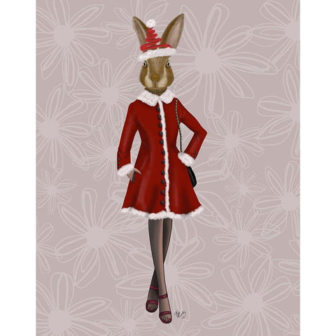 Christmas Christmas Fashion Bunny  Black Modern Wood Framed Art Print with Double Matting by Fab Funky