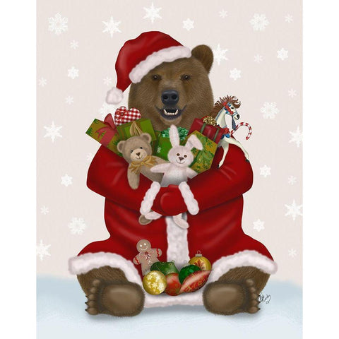 Christmas Christmas Present Bear Hug Black Modern Wood Framed Art Print with Double Matting by Fab Funky