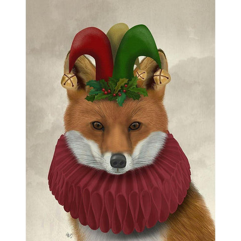 Christmas Foxy Christmas Fool Gold Ornate Wood Framed Art Print with Double Matting by Fab Funky