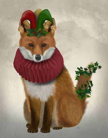 Christmas Holly and Ivy Fox White Modern Wood Framed Art Print with Double Matting by Fab Funky