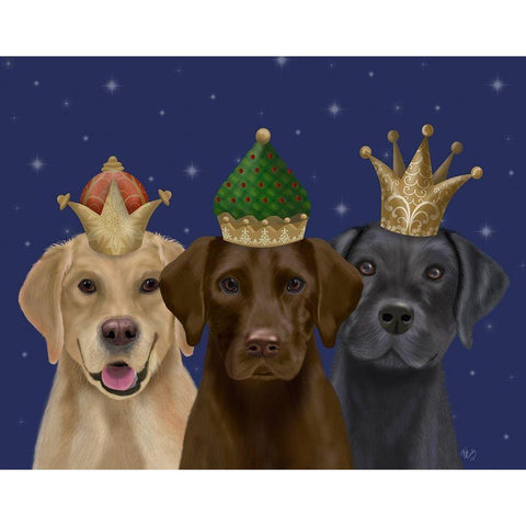 Christmas Labradors, Three Kings Gold Ornate Wood Framed Art Print with Double Matting by Fab Funky