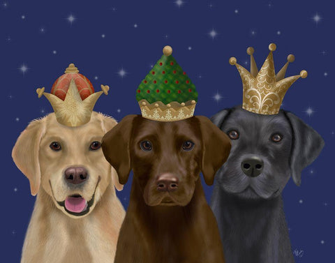 Christmas Labradors, Three Kings Black Ornate Wood Framed Art Print with Double Matting by Fab Funky