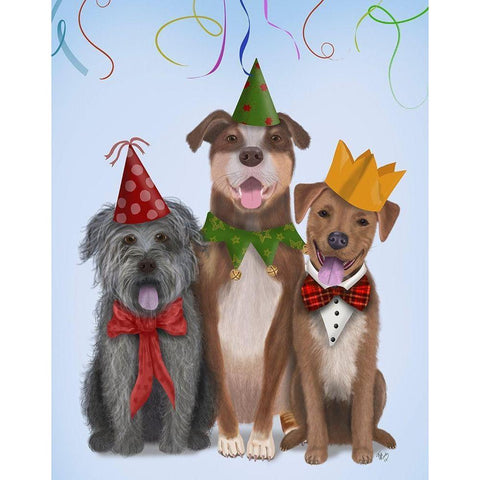 Christmas Party Mutts Black Modern Wood Framed Art Print with Double Matting by Fab Funky